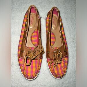 Coach Richelle Loafers Boat Deck Shoes Plaid Pink size 8.5